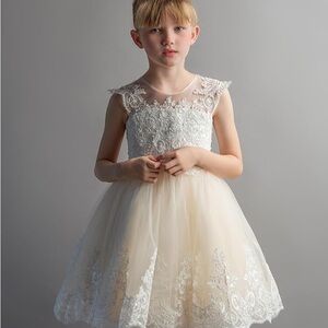 Elegant Cream Lace Kids Dress